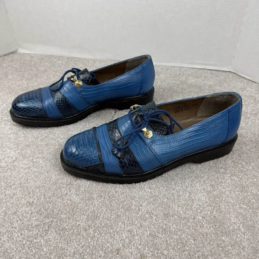 Vintage STACY ADAMS Blue Lizard Snake‎ Oxford Dress Shoes Size US 9.5